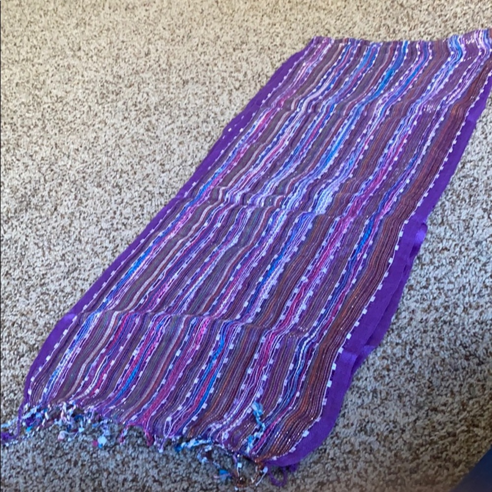Purple long accent scarf with fringe.